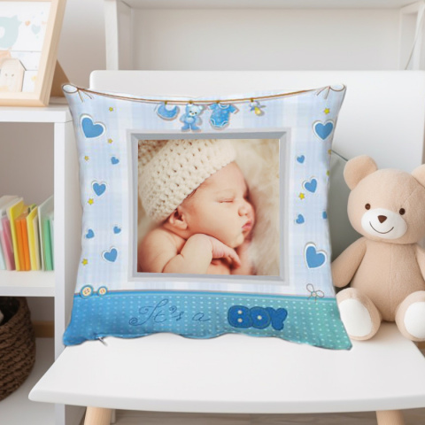 Poduszka ze zdjęciem dziecka prezent na narodziny dziecka chłopca