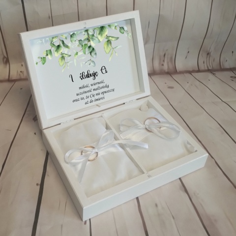 drewniane pudełko na obrączki pudelko na obraczki biale