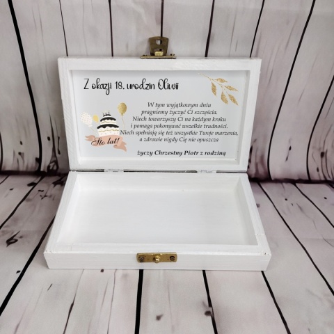 Pudełko na pieniądze biało złote prezent dla dziewczyny na 18