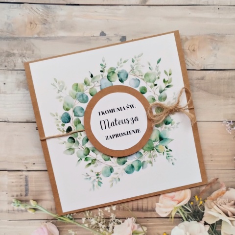 zaproszenia komunijne recznie robione zaproszenia komunijne z eukaliptusem