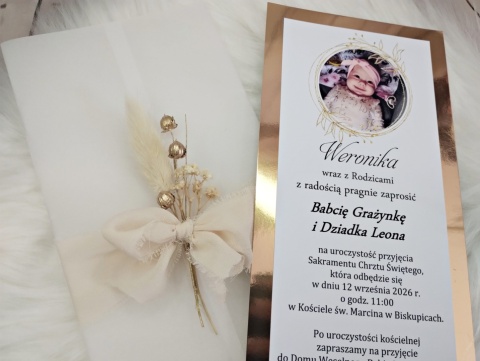 zaproszenia na chrzest ze zdjęciem boho zaproszenia na chrzest zlote
