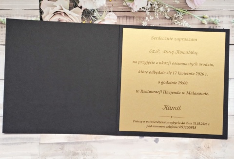 Zaproszenia na 18 urodziny chłopak czarno złote zaproszenia na 18