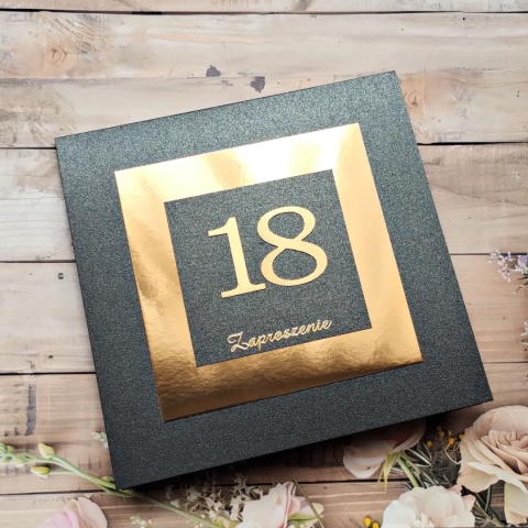 zaproszenia na 18 czarno złote zaproszenia na 18 chłopak