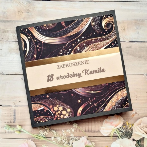 zaproszenia na 18 czarno zlote zaproszenia na 18 oryginalne