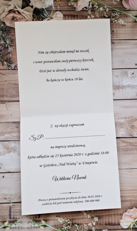 Zaproszenia na 18 ręcznie robione dla dziewczyny zaproszenia na 18 nastke