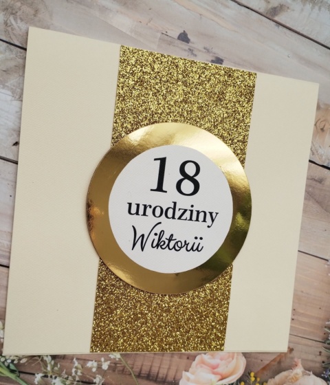 zaproszenia na 18 brokatowe złote zaproszenia na 18