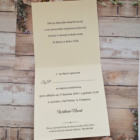 Zaproszenia na 18 brokatowe złote zaproszenia na 18